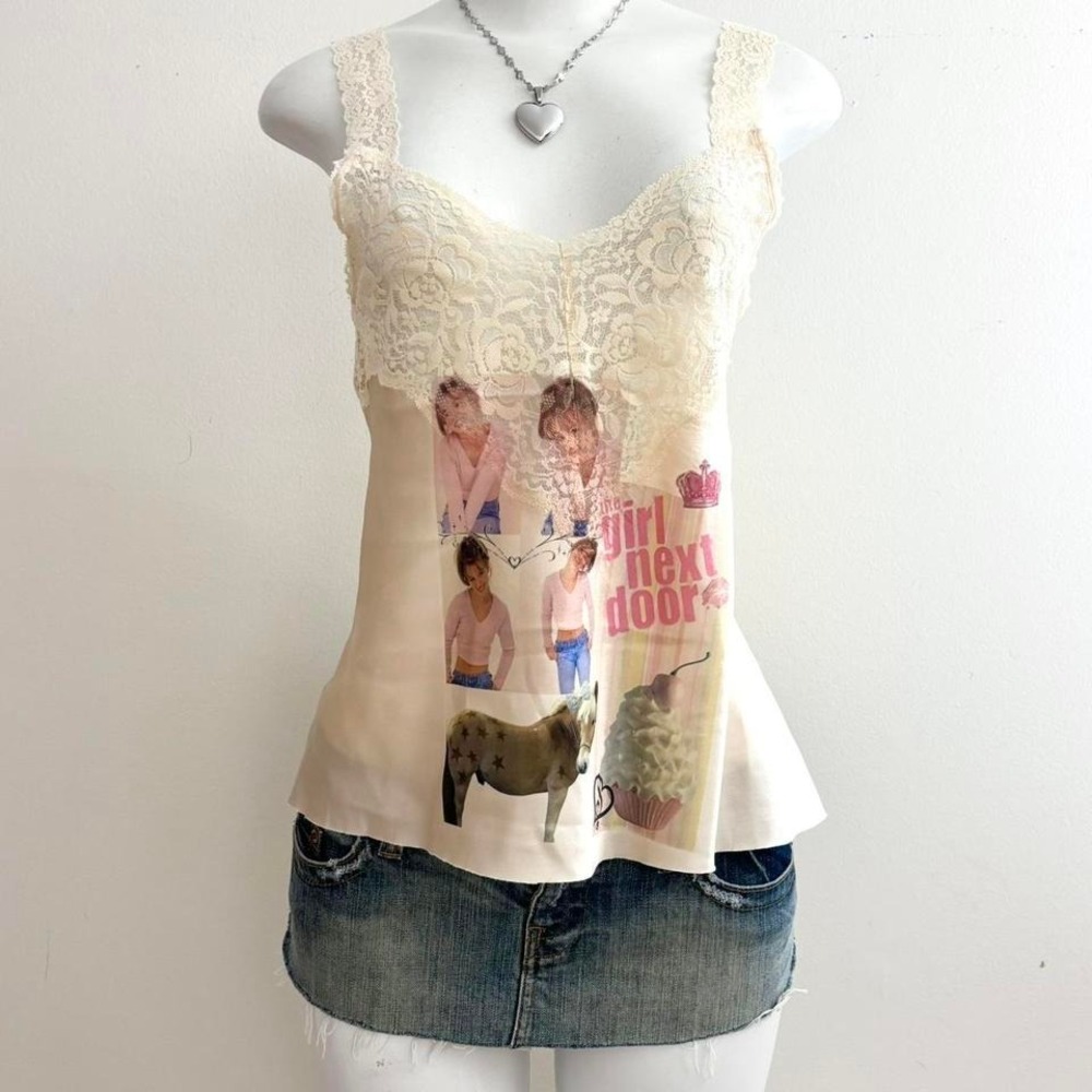 girl next door lace camisole‎ y2k satin lace graphic tank